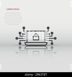 Cyber security icon in flat style. Padlock locked vector illustration on white isolated background. Laptop business concept. Stock Vector
