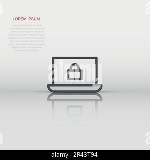 Cyber security icon in flat style. Padlock locked vector illustration on white isolated background. Laptop business concept. Stock Vector