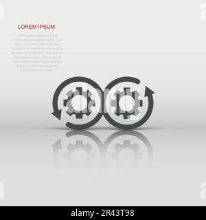 Development icon in flat style. Devops vector illustration on white isolated background. Cog with arrow business concept. Stock Vector