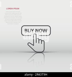 Buy now shop icon in flat style. Finger cursor vector illustration on white isolated background. Click button business concept. Stock Vector