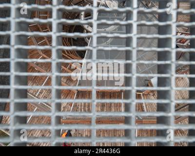 Iron staircase on the building terrace to access the top of construction Stock Photo