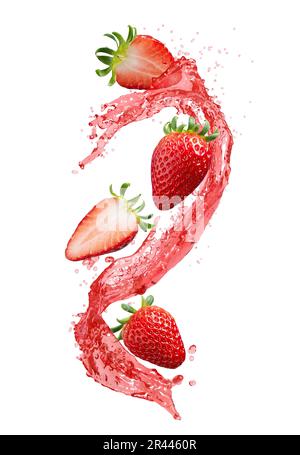 Fresh strawberry with spiral splash juice isolated on white Stock Photo