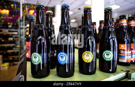 Amsterdam, The Netherlands. May 26, 2023.  The Trappist beer Westvleteren is for sale at a Dutch liquor store. The monks of the Sint-Sixtus abbey in Westvleteren in Flanders brew 7500 hectoliters of beer annually, spread over about fifty days. Until now, Westvleteren was only available at the abbey itself, and only for private individuals. ANP RAMON VAN FLYMEN netherlands out - belgium out/Alamy Live News Stock Photo