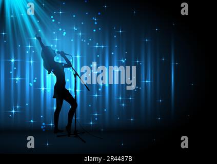 Silhouette of a female singer on a starry background Stock Vector