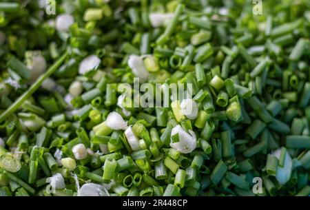 pile of chopped chives, fresh green onions Stock Photo