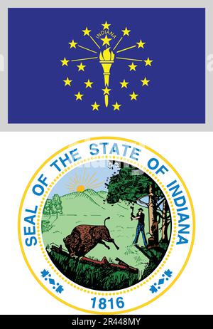 Indiana US State Flag and Coat of Arm Design Stock Vector