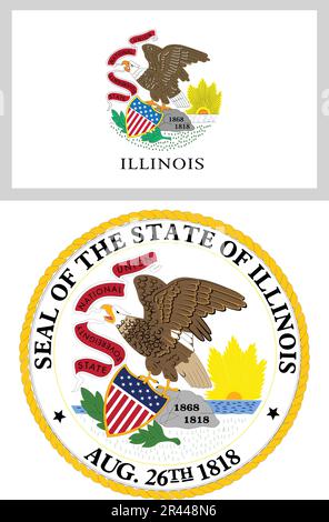 Illinois US State Flag and Coat of Arm Design Stock Vector