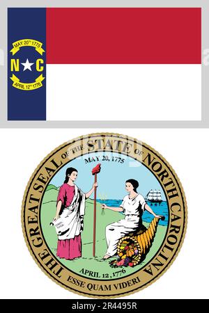 North Carolina US state flag map, chaotic particles pattern in the ...