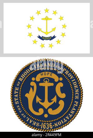 Rhode Island US State Flag and Coat of Arm Design Stock Vector