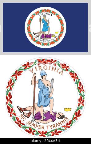 Virginia US State Flag and Coat of Arm Design Stock Vector