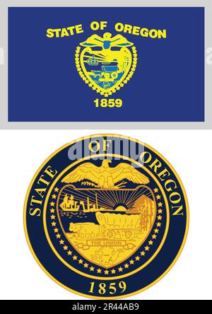 Oregon US State Flag and Coat of Arm Design Stock Vector
