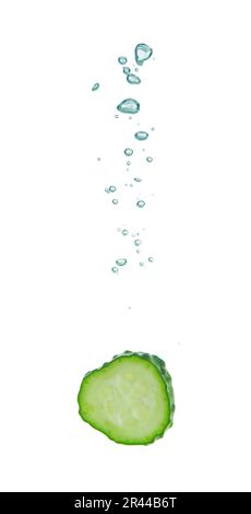 Fresh cucumber slice in water on white background Stock Photo