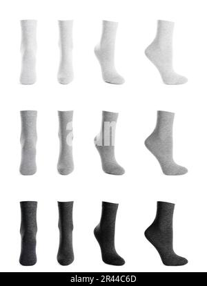 Set with different socks on white background Stock Photo