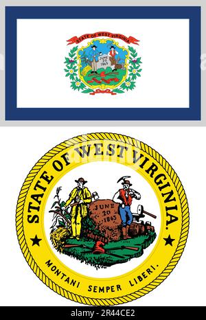 West Virginia US State Flag and Coat of Arm Design Stock Vector
