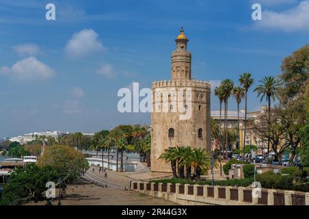 Torre del Oro (Golden Tower) at Guadalquivir River - Seville, Andalusia, Spain Stock Photo