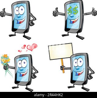 Funny Cartoon Smart Phone. set Vector Clip Art Stock Vector
