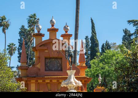 Neptune fountain at Ladies Garden (Jardin de las damas) of Alcazar (Royal Palace of Seville) - Seville, Andalusia, Spain Stock Photo