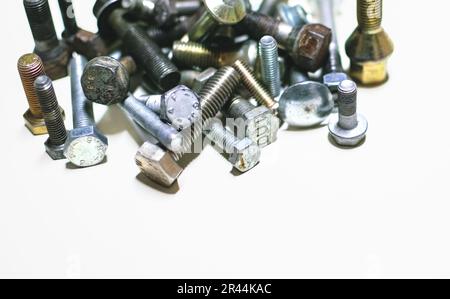 Group of screws and gears isolated with white background Stock Photo