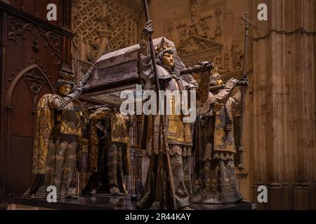 Tomb of Christopher Columbus at Seville Cathedral Interior - Seville, Andalusia, Spain Stock Photo
