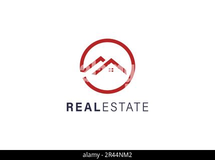 Real estate logo template. Outline style house sign with overlapping shadow effects. Vector illustration for print or web Stock Vector