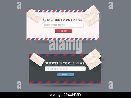Subscribe to newsletter form for web and mobile applications in two flat styles with envelopes. Vector illustration. Stock Vector
