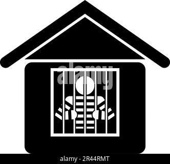 Prisoner in prison building icon black color vector illustration image flat style simple Stock Vector
