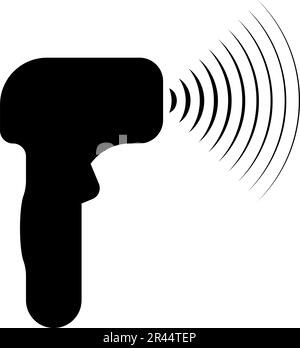 Emitter of waves electron gun manual thermometer forehead infrared device for measuring temperature non-contact contactless digital icon black color Stock Vector