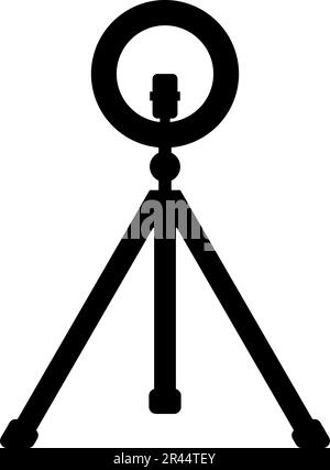 Led ring lamp on tripod with smartphone for phone studio photo light podcast concept equipment for streaming video icon black color vector Stock Vector