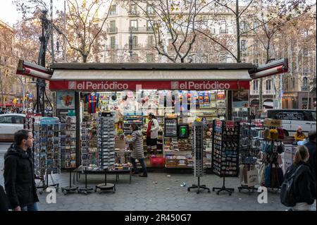 Detail of a kiosk in the famous and busy street of Paseo de Gracia in Barcelona Stock Photo