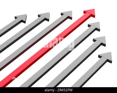 Leadership concept. One red leader arrow leading team forward. Isolated on white background Stock Photo