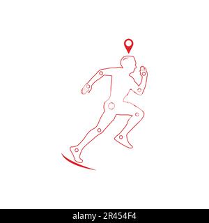running man with red outlines body joints unique concept location pin icon vector design templete Stock Vector