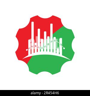 Finance logo with gear and cog icon brown green vector unique concept illustration. Stock Vector