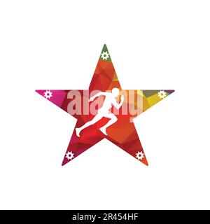 running man logo design with star gear vector fitness unique illustration Stock Vector
