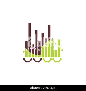 Finance logo with gear and cog icon brown green vector unique concept illustration. Stock Vector
