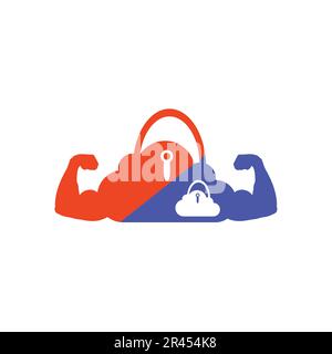 Cloud fitness and gym logo design template. Bodybuilding bag and security vector icon. concept of cloud security . Stock Vector
