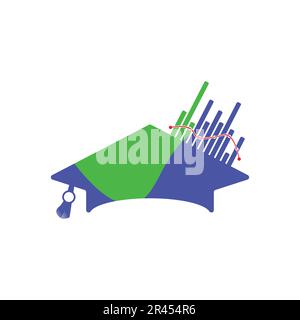 finance logo with education cap green and blue color vector illustration tamplete. Stock Vector