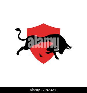 bull and bear with shield icon black and blue logo design logo vector illustration. Stock Vector