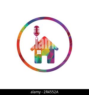 Home podcast logo design. Microphone and house icon. Multicolor gradient design. Stock Vector