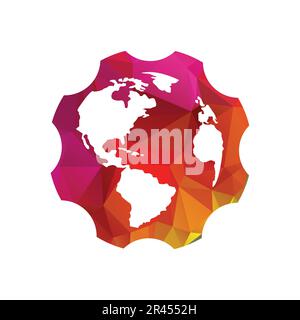 Colorful polygonal badge with world map. Vector illustration. Stock Vector