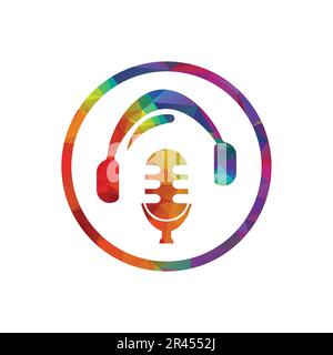 Microphone and headphones icon. Multicolored gradient design. Vector illustration. Stock Vector