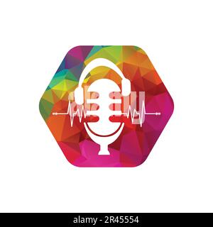 Podcast vector logo design. Microphone and sound wave icon. Stock Vector