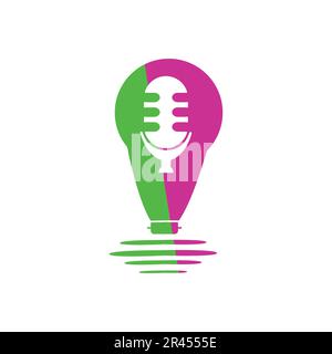 Podcast Microphone and light bulb vector logo design template. Creative podcast icon. Stock Vector