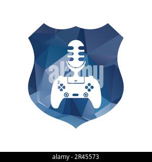 Podcast icon in flat style on a blue polygonal background Stock Vector
