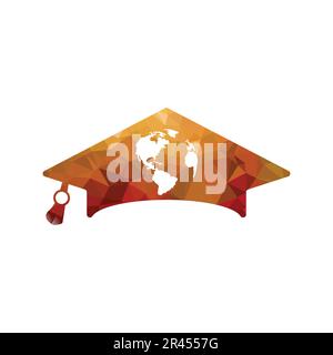 Education Logo. Graduation cap with world map. Vector illustration. Stock Vector