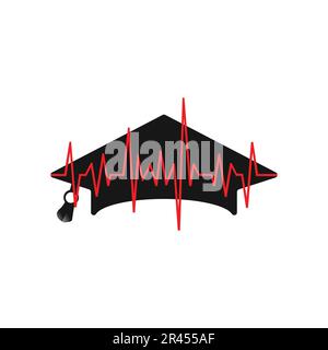 Graduation cap and sound wave. Vector illustration in flat style. Stock Vector