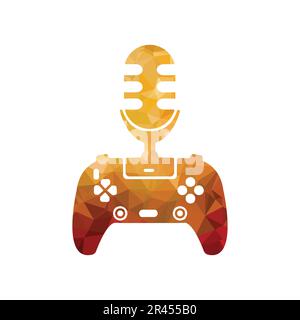 Illustration of a retro gamepad with a podcast gaming microphone on a white background Stock Vector