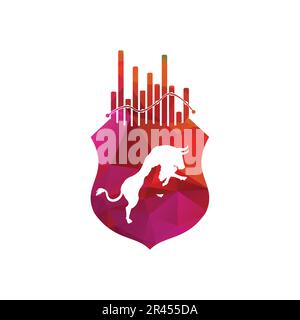 bull and bear with shield and treading lines icon vector illustration. Stock Vector