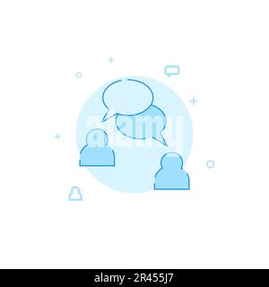 Two users talking vector icon. Flat illustration. Filled line style. Blue monochrome design. Editable stroke. Adjust line weight. Stock Vector