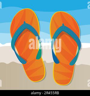 Flip Flops on The Beach - Holiday Concept Background Stock Vector