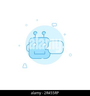 Robot, chat bot vector icon. Flat illustration. Filled line style. Blue monochrome design. Editable stroke. Adjust line weight. Stock Vector